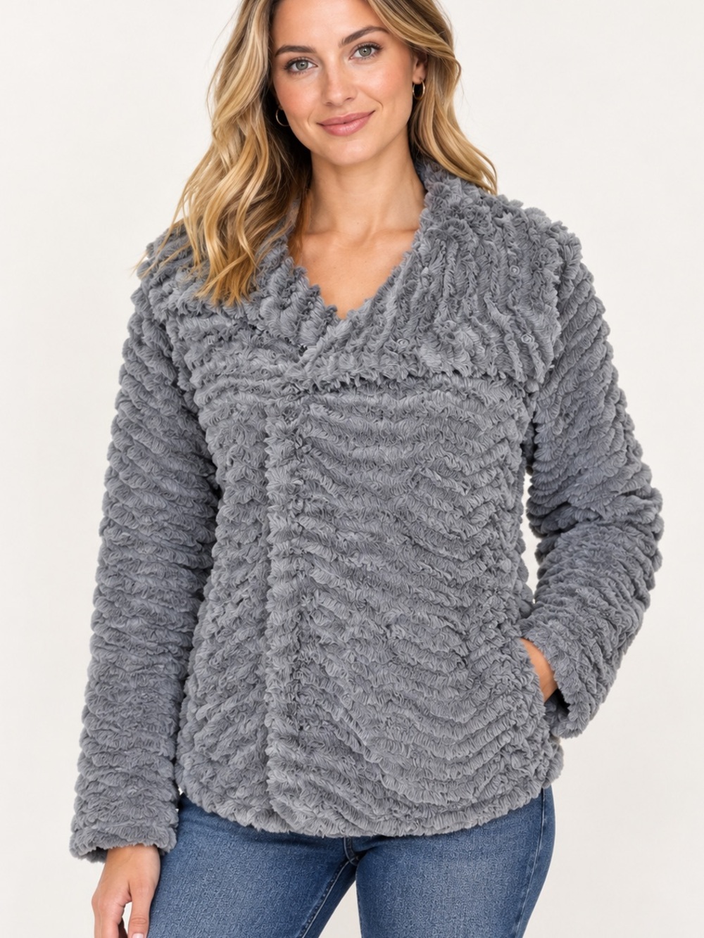 Patagonia Women's Pelage Faux Fur Jacket Grey High Pile Fleece Size XS